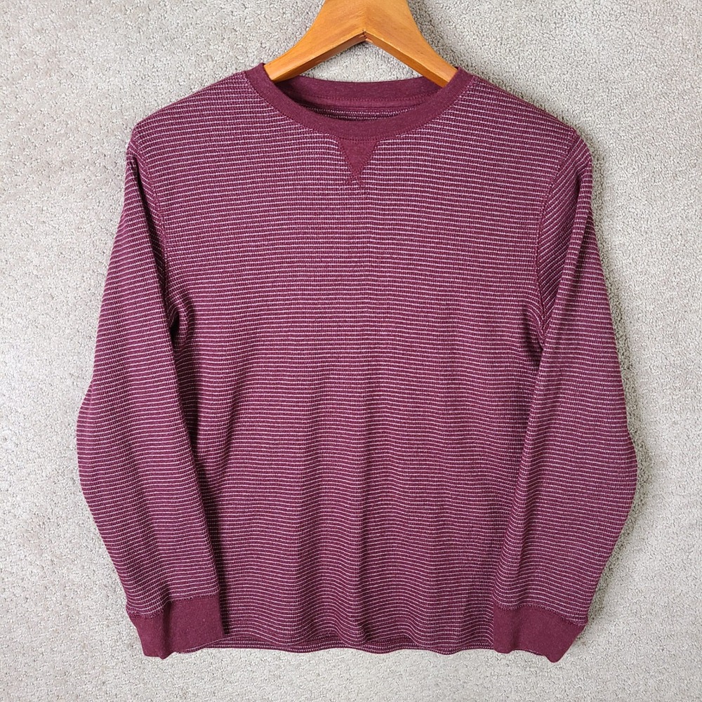 Thereabouts Shirt Boys L 14/16H Maroon Striped Crew Neck Waffle Knit Cotton